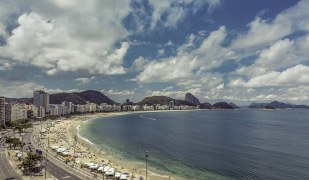 Aerial view of Copacabana Beach in  Rio de Janeiro, Brazil