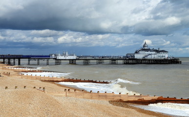 Eastbourne Pier and beach, East Sussex, England, UK.