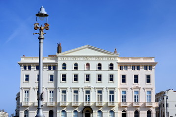 Classical building on Brighton quay, England, UK