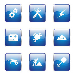 Construction Tools Square Vector Blue Icon Design Set