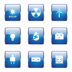Energy Sign And Symbol Square Vector Blue Icon