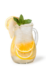 Glasses of fruit drinks with ice cubes