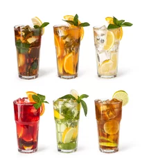 Fotobehang Glasses of fruit drinks with ice cubes © Gresei