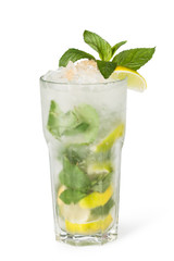 Glasses of fruit drinks with ice cubes