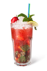 Glasses of fruit drinks with ice cubes