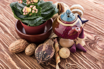 Sea salt with coniferous aroma on an old wooden table