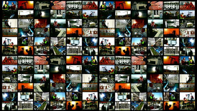Workers and industrial production- split screen