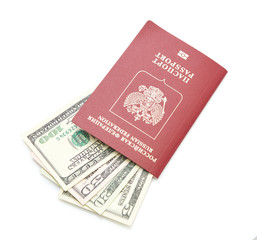 Fototapeta premium Russian passport with American dollars