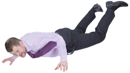Businessman falling down on white background