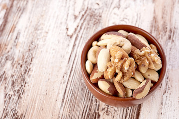 Mix nuts  on wooden  background