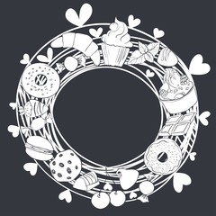 Confections and sweets background. Vector illustration with plac