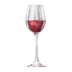 Red wine in a glass isolated on white background. Vector, waterc