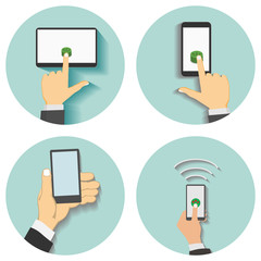 Flat design style vector illustration. Smartphone with processin