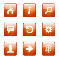 Web Internet Square Vector Orange Icon Design Set