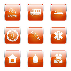 Hospital Health Square Vector Orange Icon Design Set 2