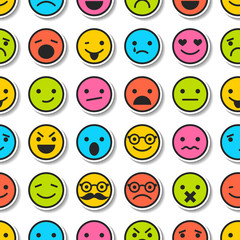 Seamless pattern with color emoticons, characters icons