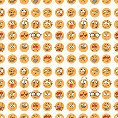 Seamless pattern with hand drawn emoticons, doodle characters