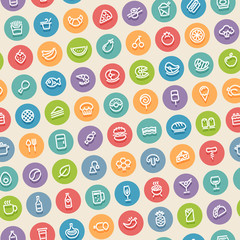 Fototapeta na wymiar Color Tilted Seamless Pattern with Food Icons