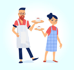 male and female barista with coffee vector illustration