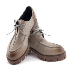 lady leather shoes gradient bown on white background