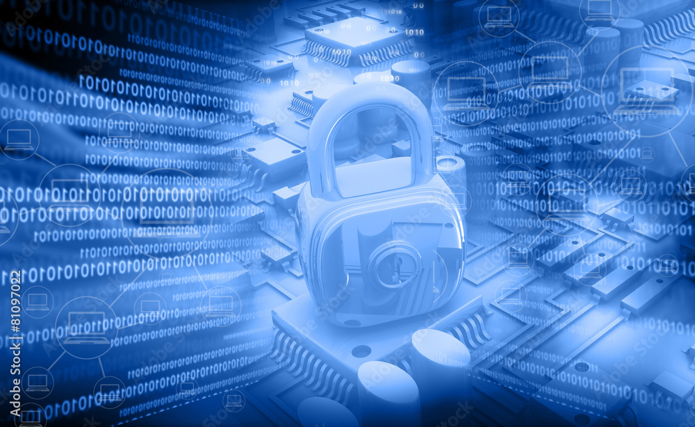 Poster digital design of circuit board with closed padlock