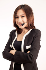 Asian women call center with phone headset