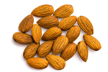 Group of Almond nuts isolated on white background