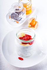 Yogurt with goji berries, chia seeds and honey