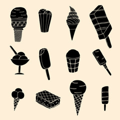 Collection of cute vector hand drawn cartoon ice cream. Cones an