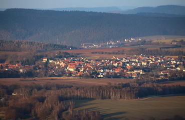 Wildeck Bosserode as seen from from the Bodesruh memorial lookout tower at the former Inner-German border between Thuringia and Hesse