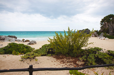 The seaside of Caribbean sea in Tulum Mexico