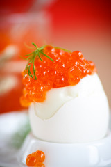 boiled egg with red caviar