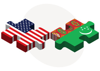 USA and Turkmenistan Flags in puzzle