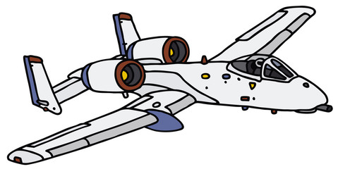 White military aircraft, vector illustration, hand drawing