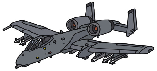 Military aircraft, vector illustration, hand drawing