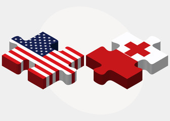 USA and Tonga Flags in puzzle