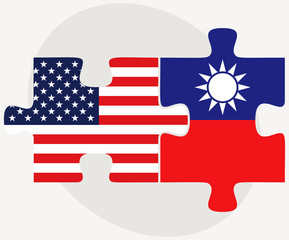 USA and Taiwan Flags in puzzle