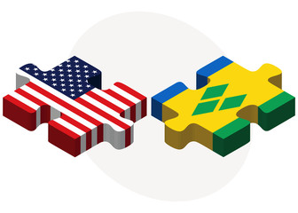 USA and Saint Vincent and the Grenadines Flags in puzzle