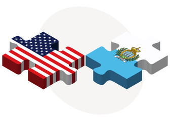 USA and San Marino Flags in puzzle