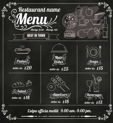 Restaurant Food Menu Design with Chalkboard Background vector fo - 81102616