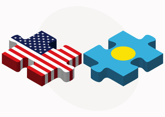 USA and Palau Flags in puzzle
