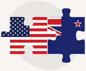 USA and New Zealand Flags in puzzle