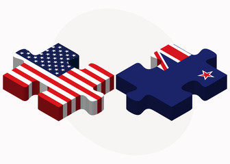 USA and New Zealand Flags in puzzle