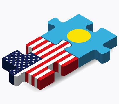 USA and Palau Flags in puzzle