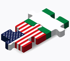 USA and Nigeria Flags in puzzle