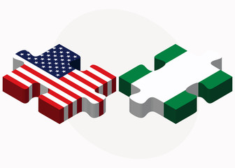 USA and Nigeria Flags in puzzle