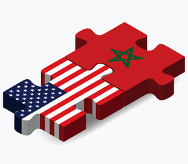 USA and Morocco Flags in puzzle