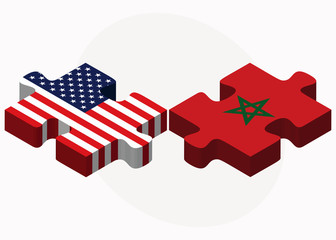 USA and Morocco Flags in puzzle