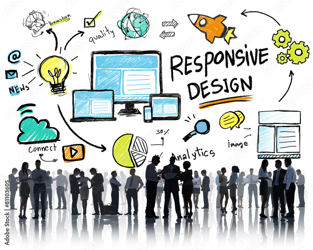 Poster responsive design internet web online business communication con