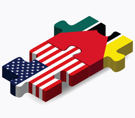 USA and Mozambique Flags in puzzle